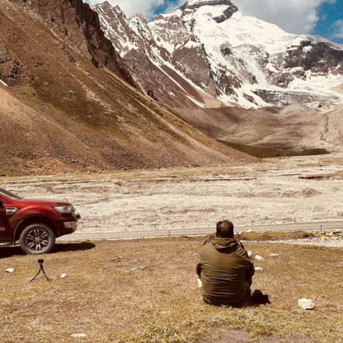 Travelers driving their own SUV during the Adi Kailash Self-Drive Expedition through the Himalayan roads near Gunji and Om Parvat in Uttarakhand.